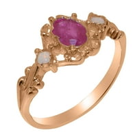 Британски направени 10K розово злато естествено ruby ​​& Opal дамски годежен пръстен - Опции за размер - размер 11