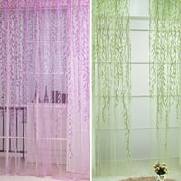 Voile завеса плетена върба листа от печат чиста voile valances стая прозорец панел драпиране зелено лечение на прозореца