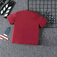 Риза с къси ръкави на Penkiiy Boy Baby Baby Baby Baby Day Dead Contary Loweve Dyed USA Letter Кратка тениска топ червено 3- години