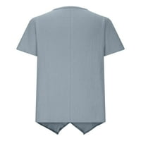 Sawvnm плюс размер жени Небрежен къс ръкав V-образен твърд цвят нередовен блуза върхове тениска за тениска за възрастни сиви l