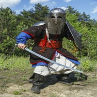 Mongol Horde Warrior в Armor, държащ традиционна сабя. Печат на плакат от Oleg Zabielin Stocktrek изображения