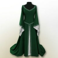 Плюс размер рокля за жени стилни жени дълги ръкав дълга макси рокля косплей ретро рокля зелена xxl