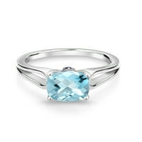 Gem Stone King 3. CT Cushion Checkerboard Sky Blue Topaz Blue Sapphire Silver Ring