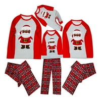 Коледна пижама на Lovskoo за семейство, съвпадащи с детски карирани и Дядо Коледа, отпечатани кръгли шияни върхове и панталони