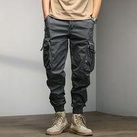 Vedolay Cargo Pants for Men Отпуснати приспособени мъжки джобни панталони за талии за джобни улични дрехи панталони, сиви xl