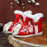 Обувки за малко дете малко дете gilrs платлени обувки топли зимни снежни ботуши бродерия печат обувки етнически стил памучни ботуши големи деца ботуши с размер