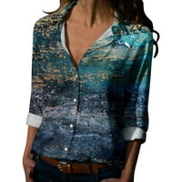 Блузи за жени пролет лято отпечатани с дълъг ръкав v шия риза топ блуза женски върхове
