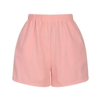 Окбоп Атлетически къси панталони за жени Лято солиден цвят широк крак Разрошение Разхлабена висока талия панталони панталони Компресиране на къси розови L