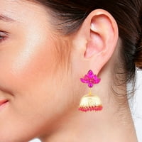 Efulgenz Индийски окислени бижута Античен Jhumka Jhumki Флорални обеци с аксесоари за коса за поддръжка на уши за жени