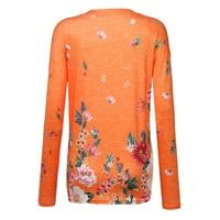 Ichuanyi дамски върхове, просвета мода жени ежедневни флорални принтира V-образно деколте с дълъг ръкав блуза тениски върхове S-5XL