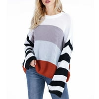 Holloyiver женски плетен реколта върхове модни дълги ръкави кръг цвят на врата съвпадащи на разхлабени върхове блуза плетен пуловер пуловер джъмпер пуловери