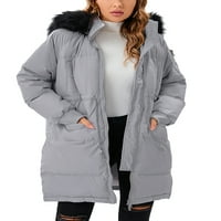 Женско палто с палто зимен топла козина яка с качулка надолу яке с дълъг палто парка парка с предно затваряне на цип