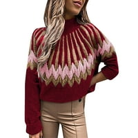 Kali_store жени пуловер женски върхове мода v шия дълъг ръкав пуловер плетен небрежен есен пуловер червено, m