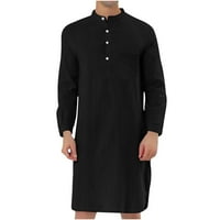 Zunfeo Robes за мъже Небрежно разхлабена мюсюлманска арабска роба с дълъг ръкав риза удобна блуза- черен размер m