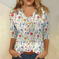 Блузи за жени, женски кръгъл ръкав на лятна ваканция Тениски за цветя от печат плюс размери блузи Chmora