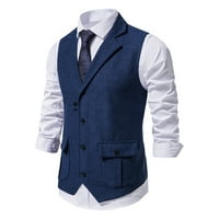 Зимни якета на Hinvhai за мъже Просвещение Мъжки херингбон Туид костюм жилетка винтидж ревера жилетка мъжко палто синьо 8