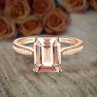 1. Карат прасковен розов истински морганит и човек, направен диамантен мосанит годежен пръстен стерлинги сребро с 18k златно покритие