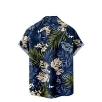 Ayolanni Men's Bright Hawaiian Rishes Мъже непринуден печат Превръщане с къс ръкав Бутон за затваряне на ризата блуза блуза
