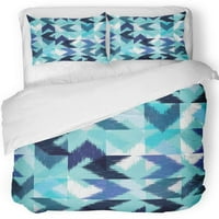 Комплект спално бельо синьо изчертан дизайн с орнаменти на Chevron Ikat Геометрична ръка Резюме Аква близнак Размер на одеяла с възглавница за домашно спално бельо Декорация