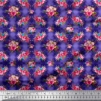 Soimoi Blue Poly Georgette Fabric Feather & Ranunculus Флорални отпечатъци от тъкани по двор