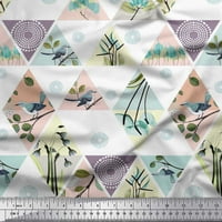 Soimoi Cotton Poplin Fabric Geometric, Floral & Bird Packwork Print Fabric край двора