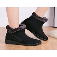 Увиване на дамски зимни обувки плюшени линии снежни ботуши Плъзнете върху глезена обувка студено време топла ежедневна обувка лек цип удобно черно 4.5