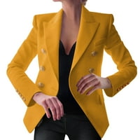 Якета за блейзър за жени за жени елегантни бизнес офис работа жени дама солиден копче костюм палто за изтърсване на женски блейзери жълт xl