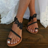 Дантелени сандали жени момичета облечени, от бели дантелени сватбени сандали, бял пръстен пръстен с пръстен с плоски сандали, ежедневни дантели флорални плажни флопа флоп, пролет лято сладки сандали обувки