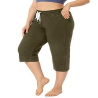 Дами бохо с висока талия панталони жени торбисти палацо панталони твърди цвят ежедневно износване на капризирани дъна армия зелено 3xl