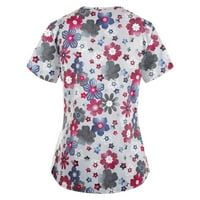 Yubatuo Дамски оглавява женската модна v-образно деколте с къси ръкави работни дрехи с джобове от печатни върхове ризи за жени