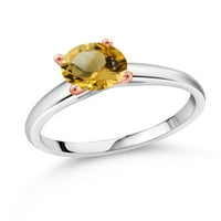 Gem Stone King 1. Ct кръг жълт цитрин 10k бял златен пръстен с розово злато пръстен