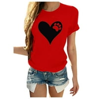 Тениски на Wozhidaoke за жени о-маскират върхове печат блуза за сърце във формата на сърце ръкави тениска небрежна къса женска блуза червен xl