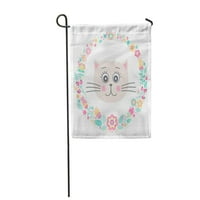 Сладко котешко котето лице и флорален венец пастелни цветове градински флаг декоративно знаме къща банер