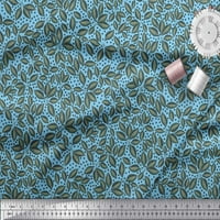 Soimoi Blue Cotton Voile Fabric Dots & Beach Leaves Print Sheing Fabric Yard Wide
