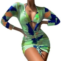 Дамски бански костюми дантела нагоре Сплит три без гръб плаж прикрийте бански костюми зелени m