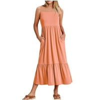 Finelylove Flowy Summer Ressing for Women Star Dress Women V-образен солидна без ръкаща Peplum Orange