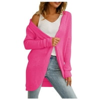 Женски жилетка твърд цвят нередовен плетен пуловер кухо плетен пуловер яке горещо розово