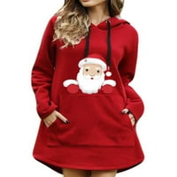 Wassery жени коледни качулки пуловер Дядо Коледа рокля с качулка с дълъг ръкав предни джобове a-line ежедневна суитчър
