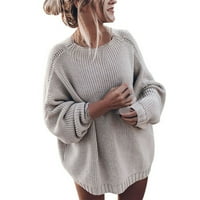 Обезпокояван женски по -големи пуловери Разчистване Жени Модни ежедневни дълги ръкави Платъчен пуловер Слад ръкав плюс размер пуловер Сив М