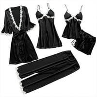 Oalirro Pajamas for Women Поставете небрежен плот с дълъг ръкав с дълги панталони домашни дрехи с две части за сън, черно, xxl