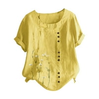 Yubatuo Женски къс ръкав кръгла шия плюс размер реколта върхове ежедневни ризи за печат за жени за жени