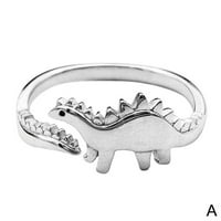 Динозавър пръстен Сребърна лента пръстен сладък сребърен пръстен за любов подарък Dainty * u1r9