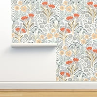 Swatch на Peel & Stick Wallpaper - цветя оранжево фолклорно изкуство по поръчка подвижен тапет от Spoonflower