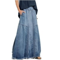 Hhei_k женски пачуърк ежедневна пола с пола с джобове деним твърд цвят пола