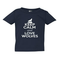 Запазете спокойствие и любов вълци сив вълк любител на животни смешно дете деца тениска