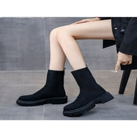 Ymiytan дамски чорапи ботуши копчета пета еластична платформа за ботуши зимни обувки офис ежедневно дърпайте черно 4.5