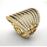 Истински 3CTW Кръгло изрязана диамант Prong Wide Multirow Fancy Dish Hand Ring Bridal Anniversary Сватбена лента солидна 14K Gold GH I1