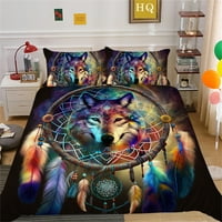 Комплект корица на одеяло 3D Dreamcatcher Wolf Printing Classic Design Bedspreads Кожа приятелски настроен текстил, Калифорния Кинг