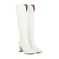 Symoid Womens Boots-Есента и зимата плюс ботуши дебели ръкави с ръкав с ръкав, отпечатани заострени ботуши с висока дължина на коляното Уайт 36