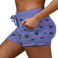 Sanviglor жени Лято къси отпечатани горещи панталони еластична талия йога къси панталони салони дъна тренировка мини панталони пет-точкови звезда + цвят синьо s